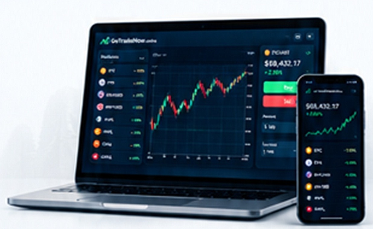 GoTradeNow platform on laptop and phone